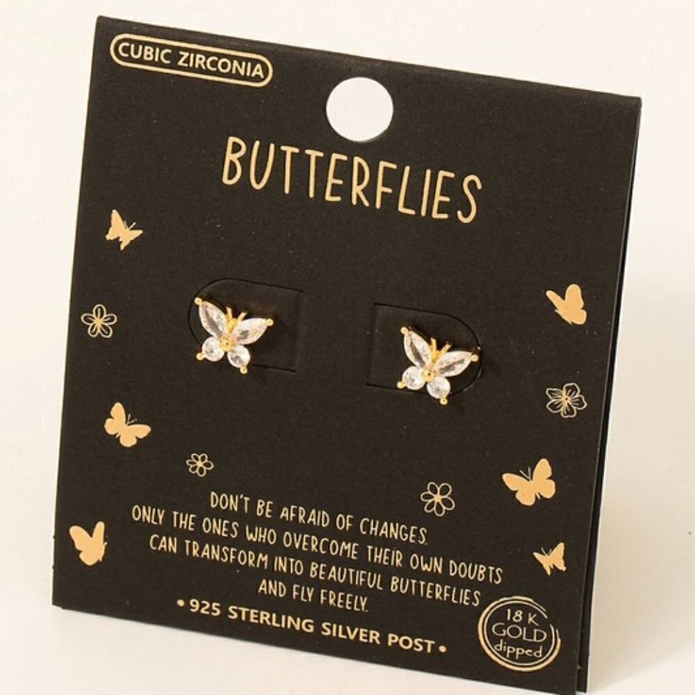 1 Left!! Gold Sterling Silver Butterfly Stud Earrings